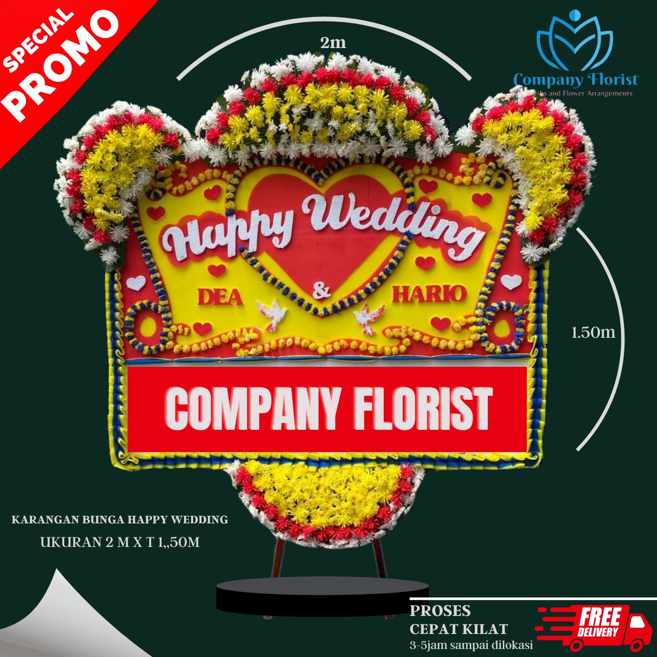 Papan Bunga Happy Wedding Ukuran Besar – Company Florist